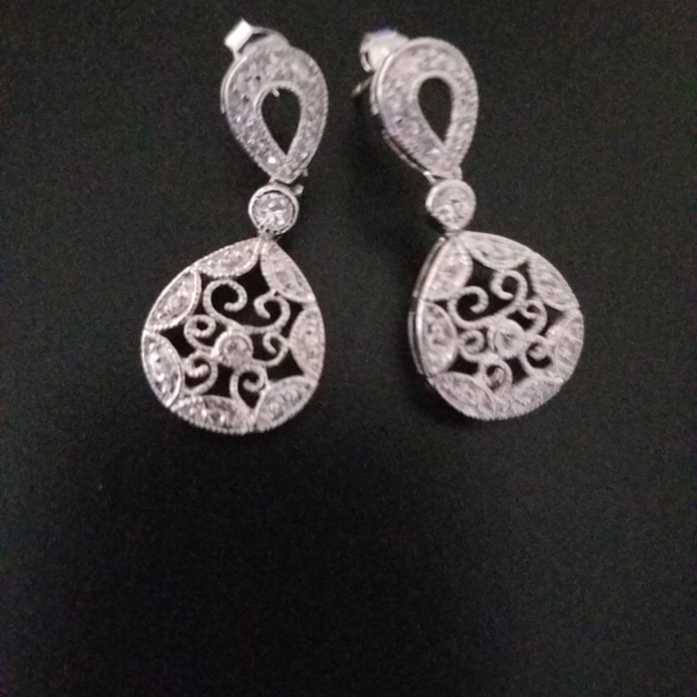 Sterling Silver cz dangle earrings